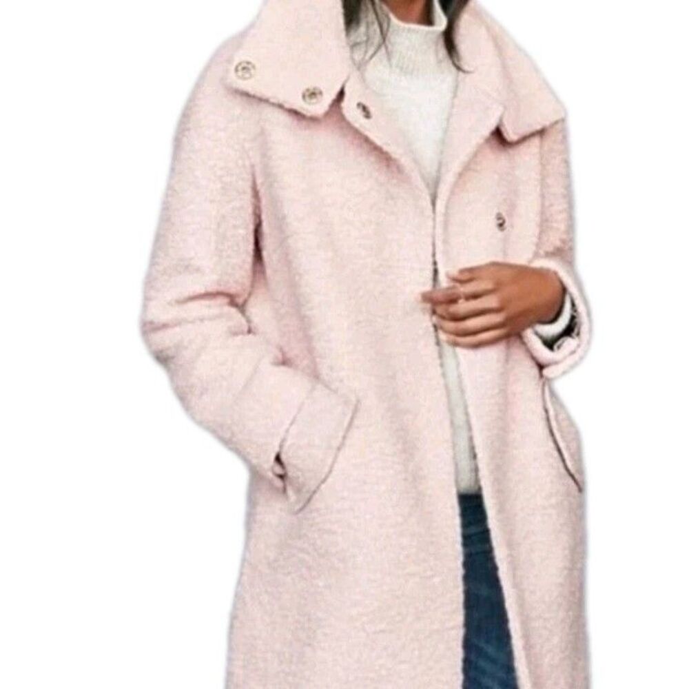 Eliza J Pink Wool Blend Boucle Coat Floral Lined Snap Front Womens Sz 6 EUC